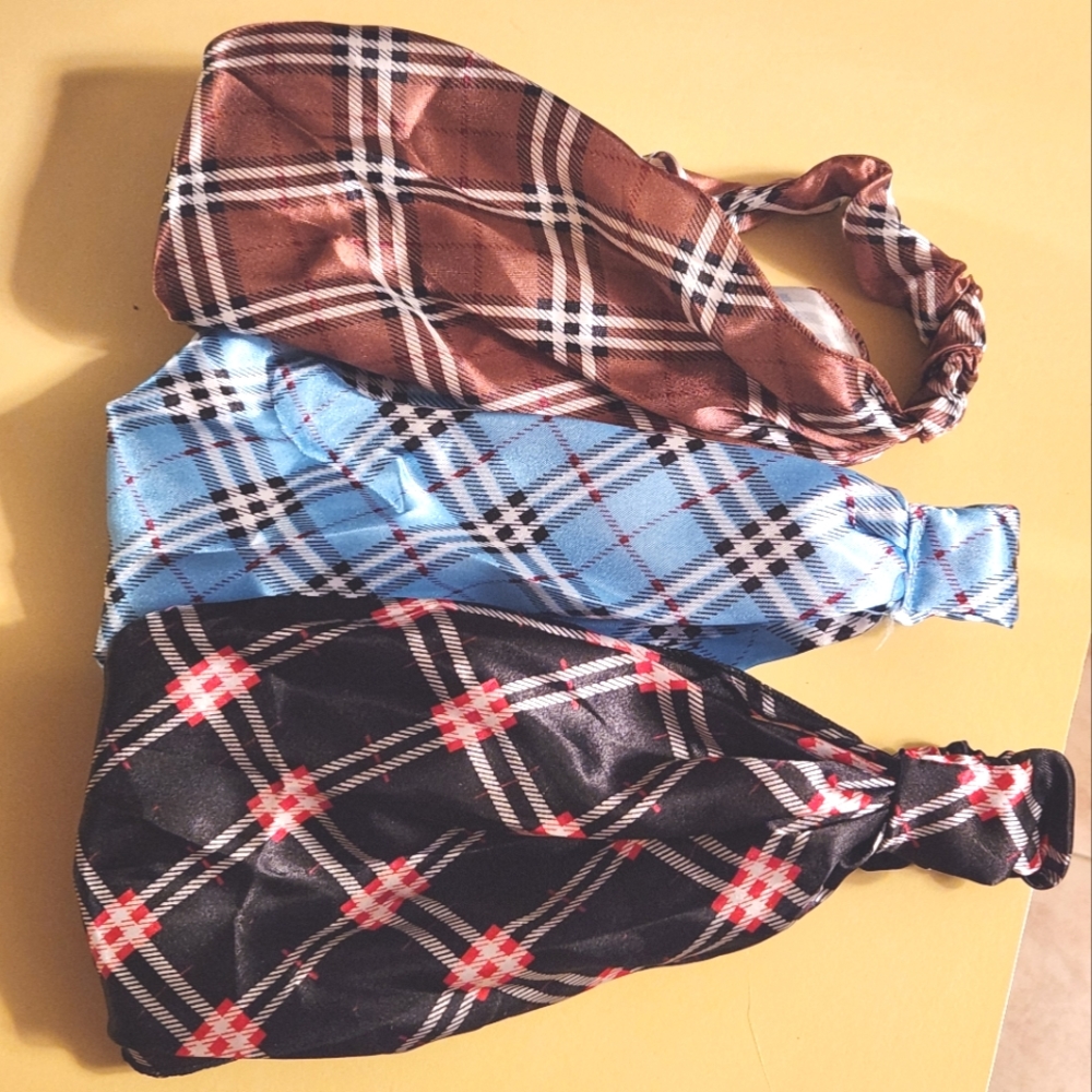 Anthropologie Lot Of 3 Satin Plaid Soft Headbands